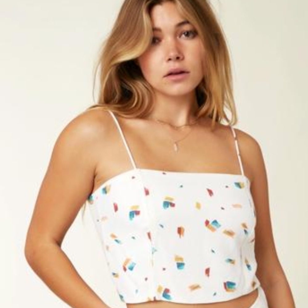 O'Neill Off White and Blue Fitted Crop Camisole